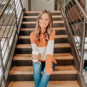 SOLD - Coral and cream stripe sweater